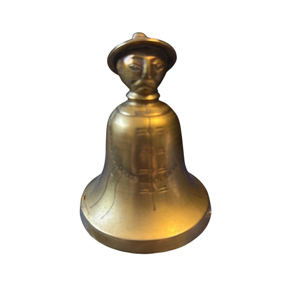Vintage Figural Brass Bell Emperor Asian Man Shaped Etched